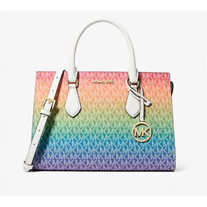 Michael Kors Sheila Medium Rainbow Signature Logo Satchel Pride Ombre NWT